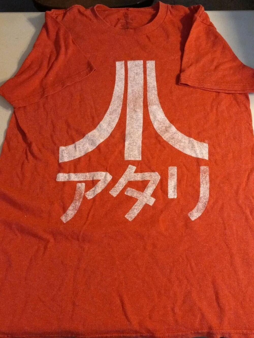 ATARI Japanese Text Logo Officially Licensed Graphic Red T-Shirt Size Mens S